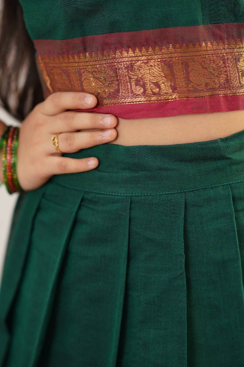 KIDS HALF SAREE LEHENGA - DARK GREEN & BROWN