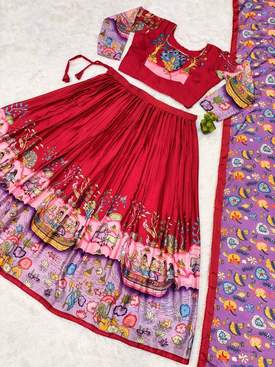 Exquisite Kalamkari Lehenga in Rich Multicolor Design – Perfect for Cultural & Festive Events