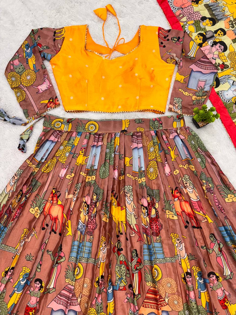 Elegant Kalamkari Printed Lehenga Choli for Weddings and Festive Wear