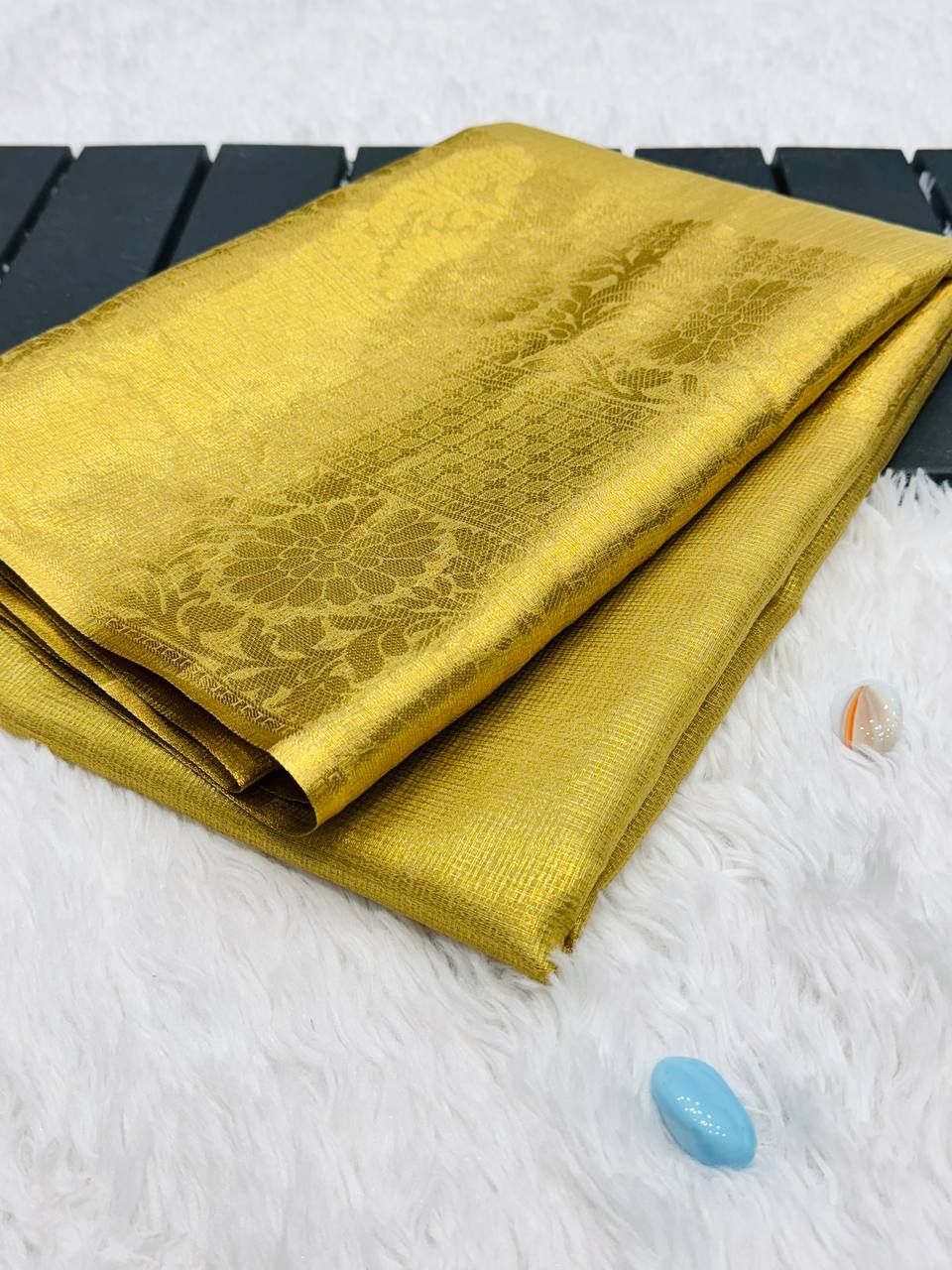 Elegant Golden Silk Saree for Women | Designer Banarasi Silk Saree for Wedding & Festive Wear