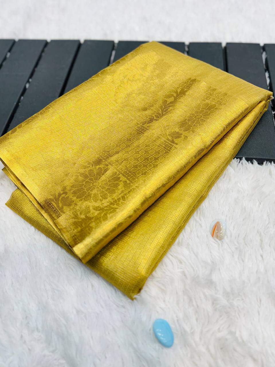 Elegant Golden Silk Saree for Women | Designer Banarasi Silk Saree for Wedding & Festive Wear