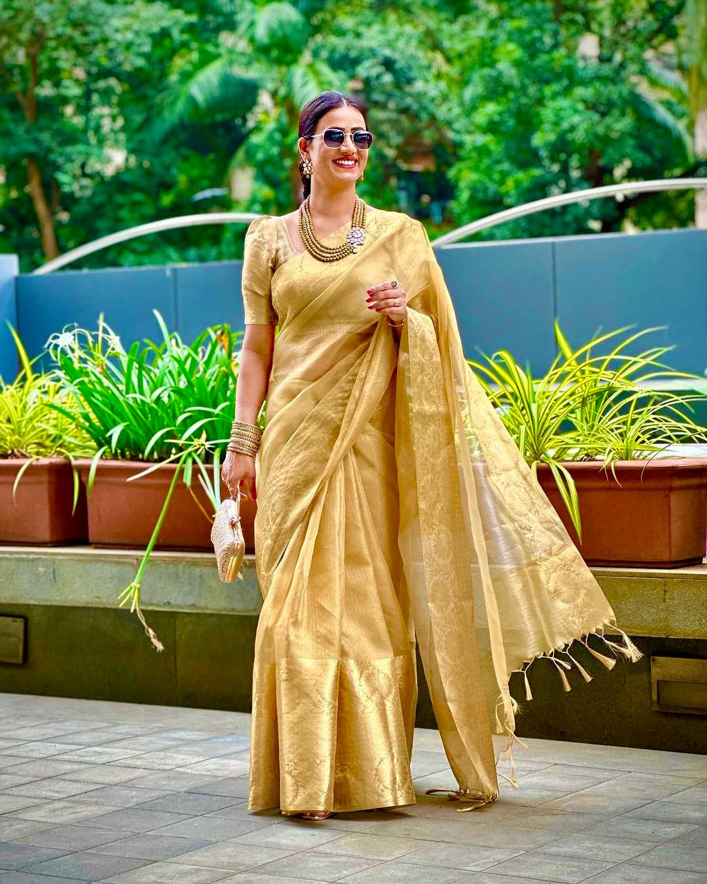 Elegant Golden Silk Saree for Women | Designer Banarasi Silk Saree for Wedding & Festive Wear