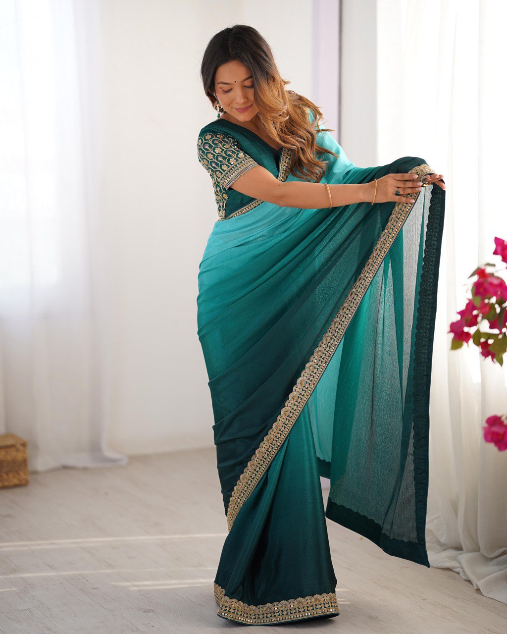 Grace in Emerald Tones: A Serene Statement in Teal