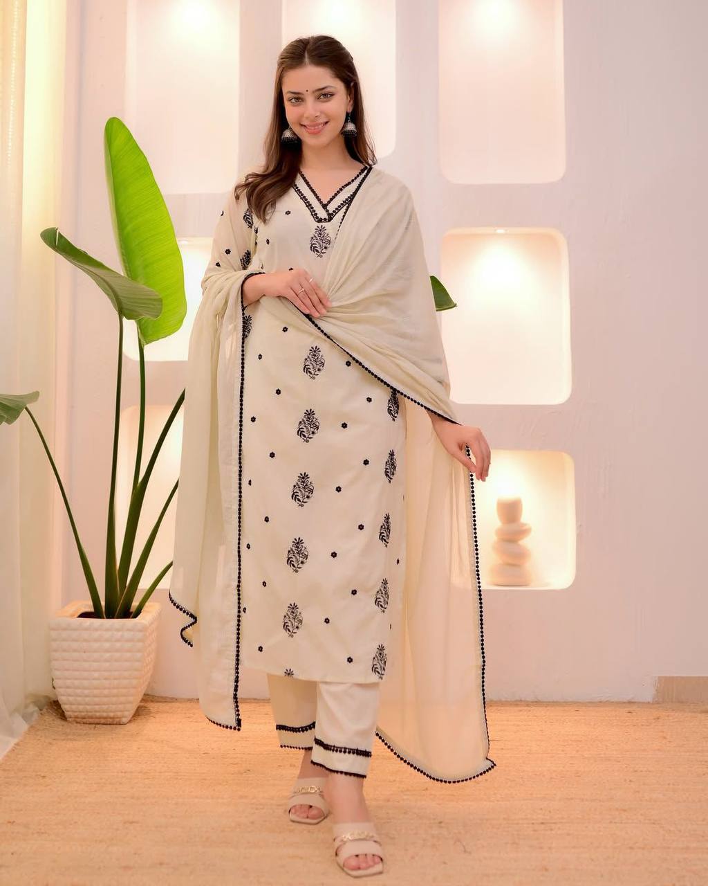 EXCLUSIVE  AND COMFORTABLE WEAR KURTA PANT AND DUPATTA WITH EMBROIDERY WORK