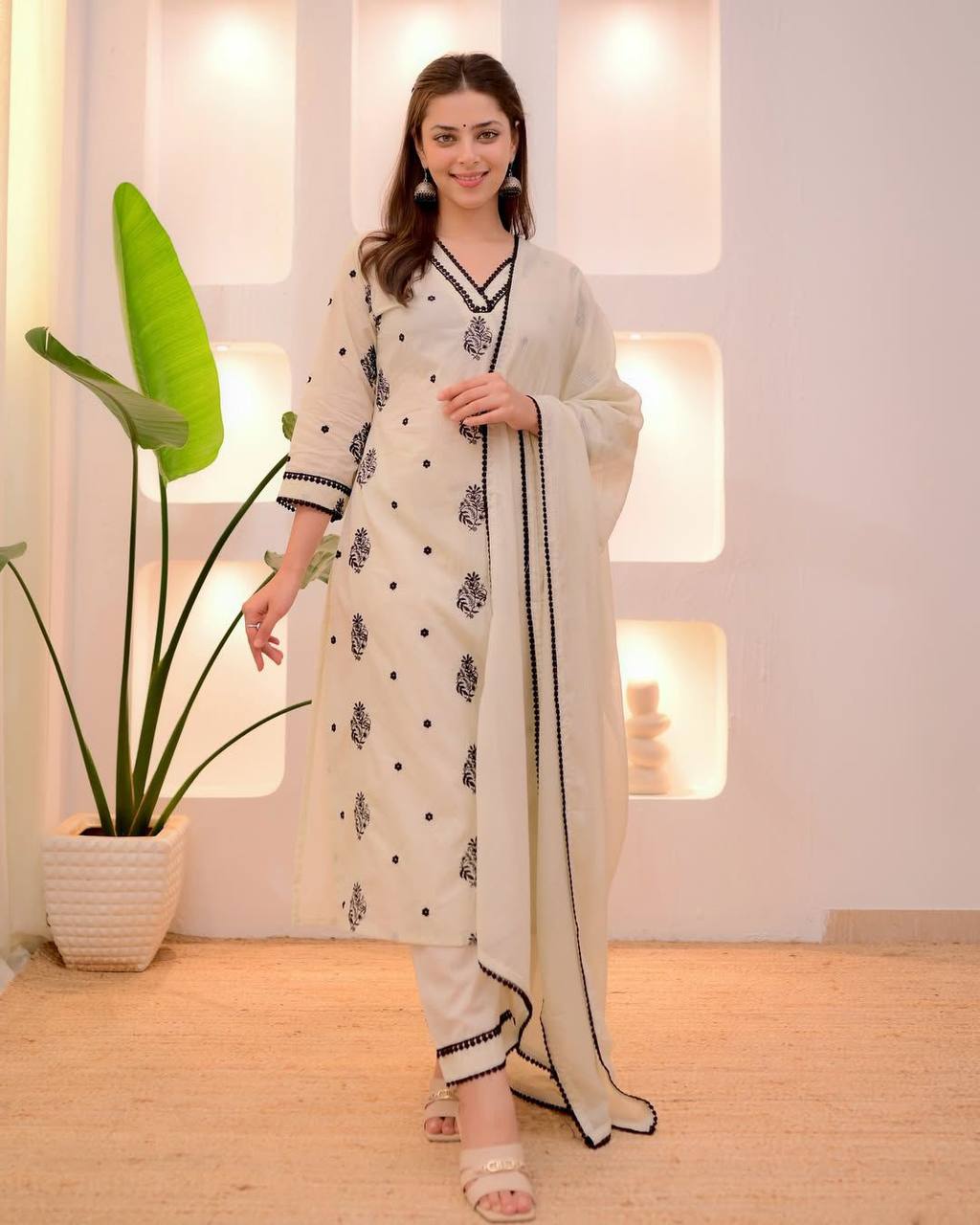 EXCLUSIVE  AND COMFORTABLE WEAR KURTA PANT AND DUPATTA WITH EMBROIDERY WORK