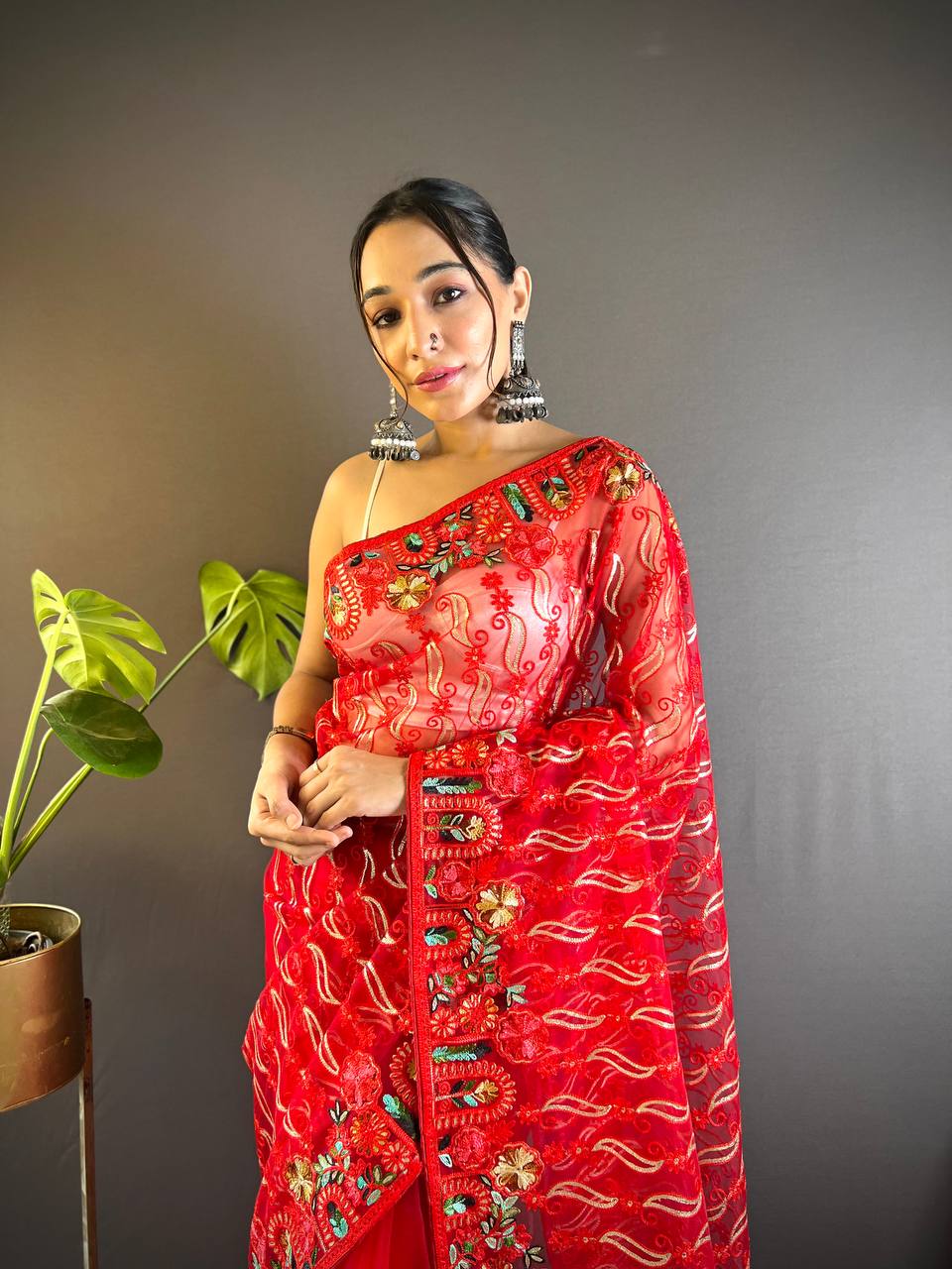 *🪡 Designer Chain Stitch Embroidery Saree Collection *