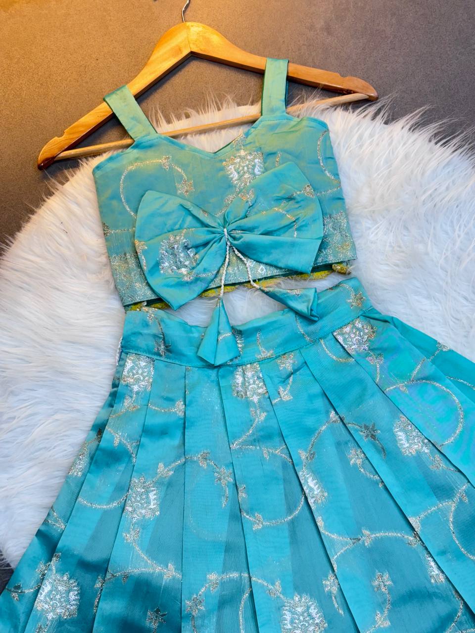 Aqua Blossom Brocade Lehenga Set