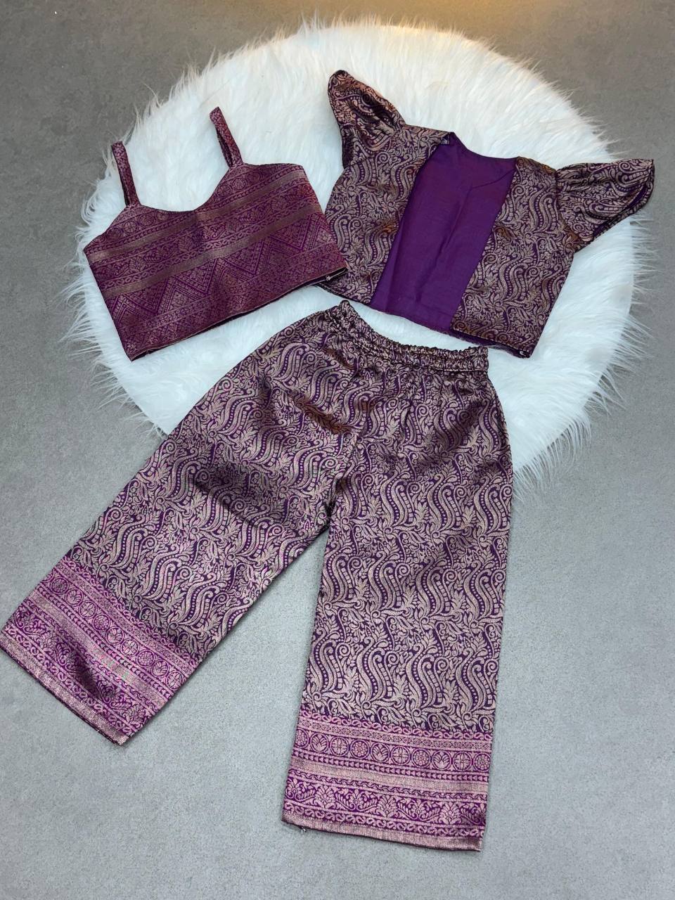 Royal Violet Brocade 3-Piece Ethnic Co-Ord Set