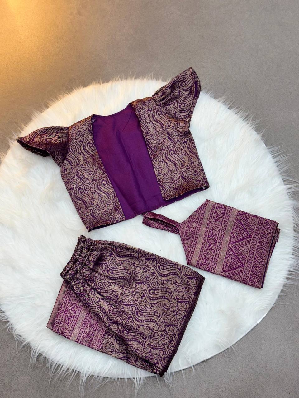 Royal Violet Brocade 3-Piece Ethnic Co-Ord Set