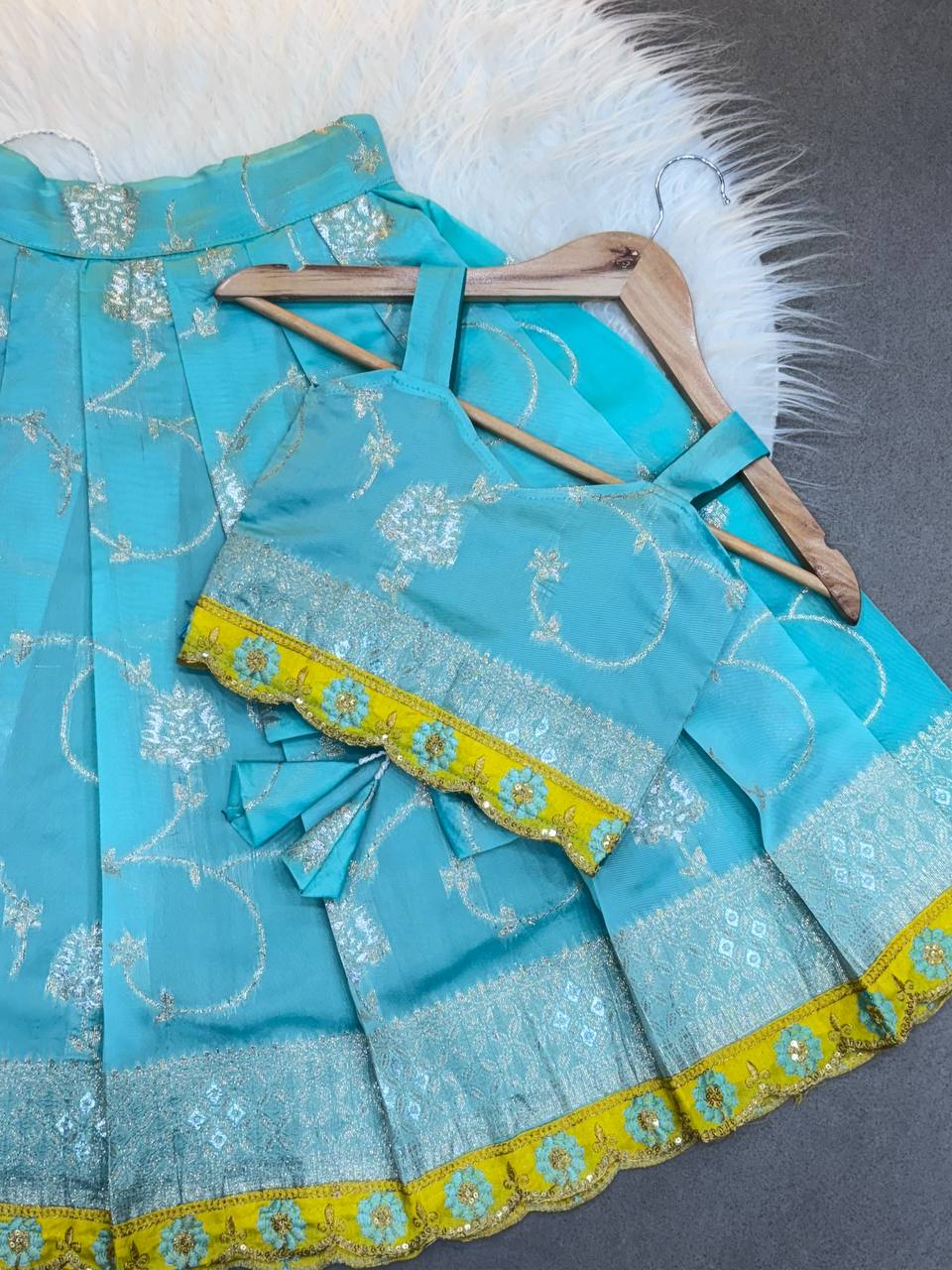 Aqua Blossom Brocade Lehenga Set