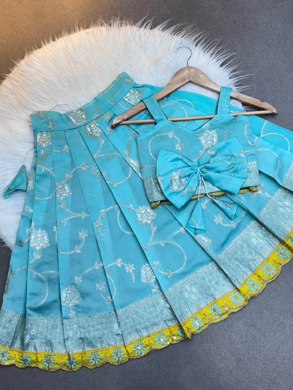Aqua Blossom Brocade Lehenga Set