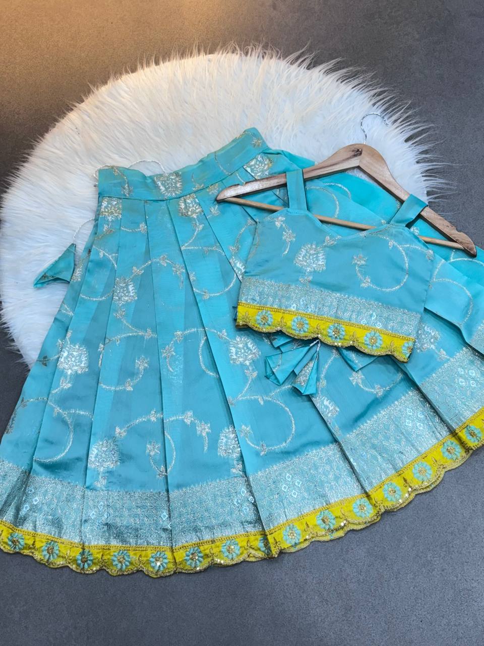 Aqua Blossom Brocade Lehenga Set