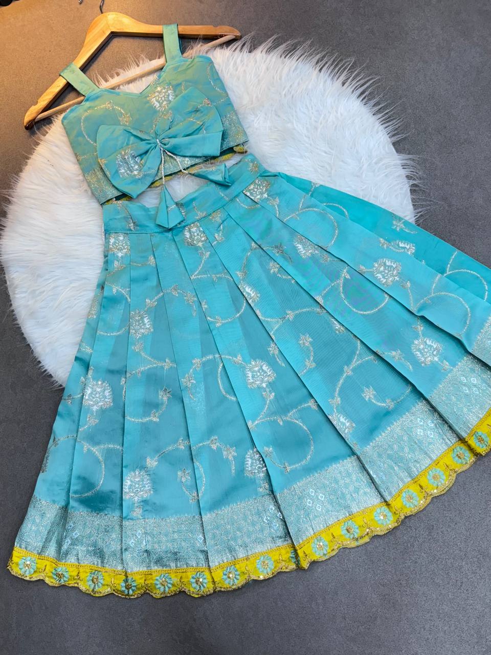 Aqua Blossom Brocade Lehenga Set