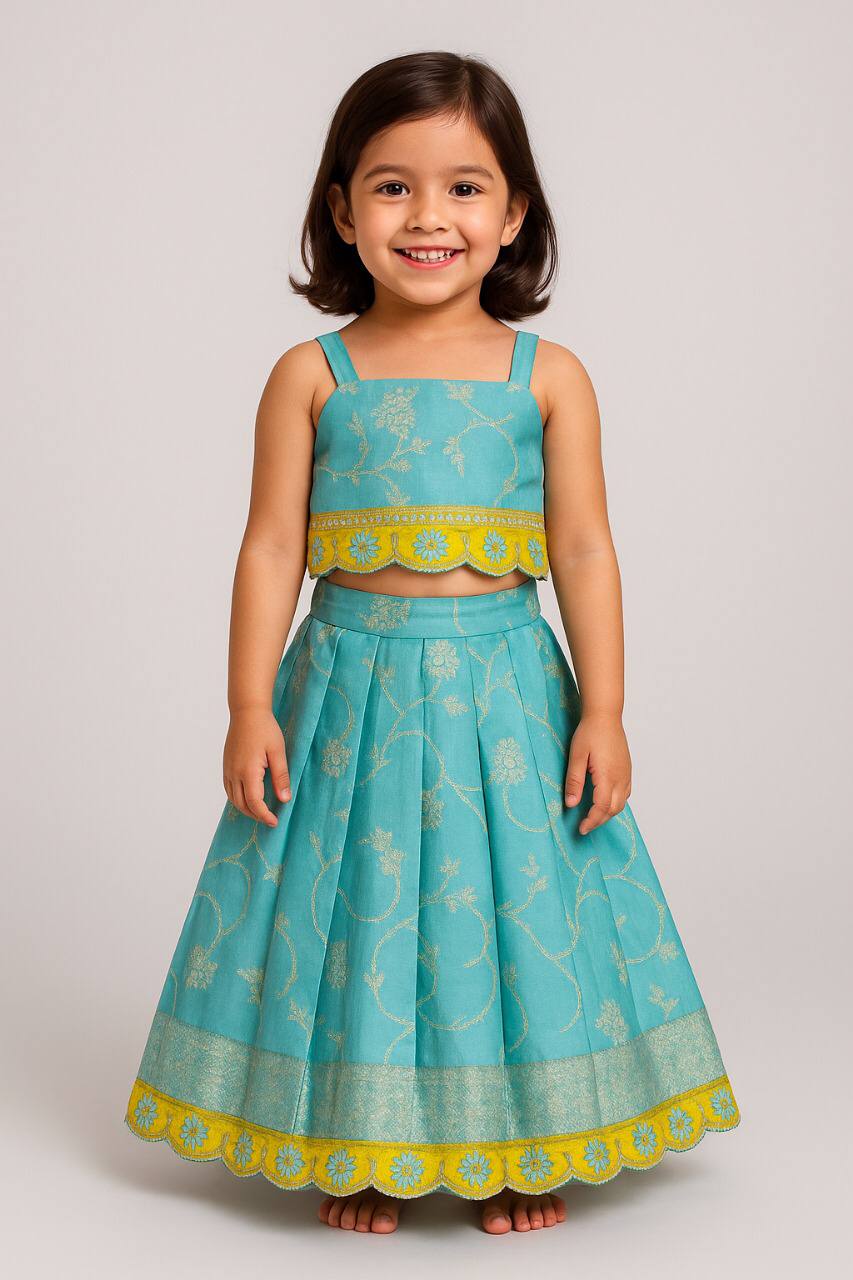 Aqua Blossom Brocade Lehenga Set