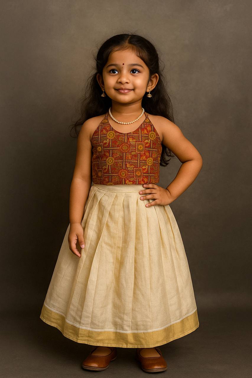 Ethnic Elegance – Handcrafted Kerala Cotton Skirt Set