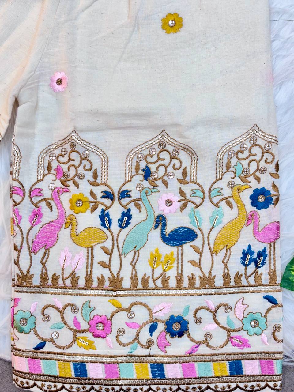 Royal Birds Hand-Embroidered Kids Palazzo Set